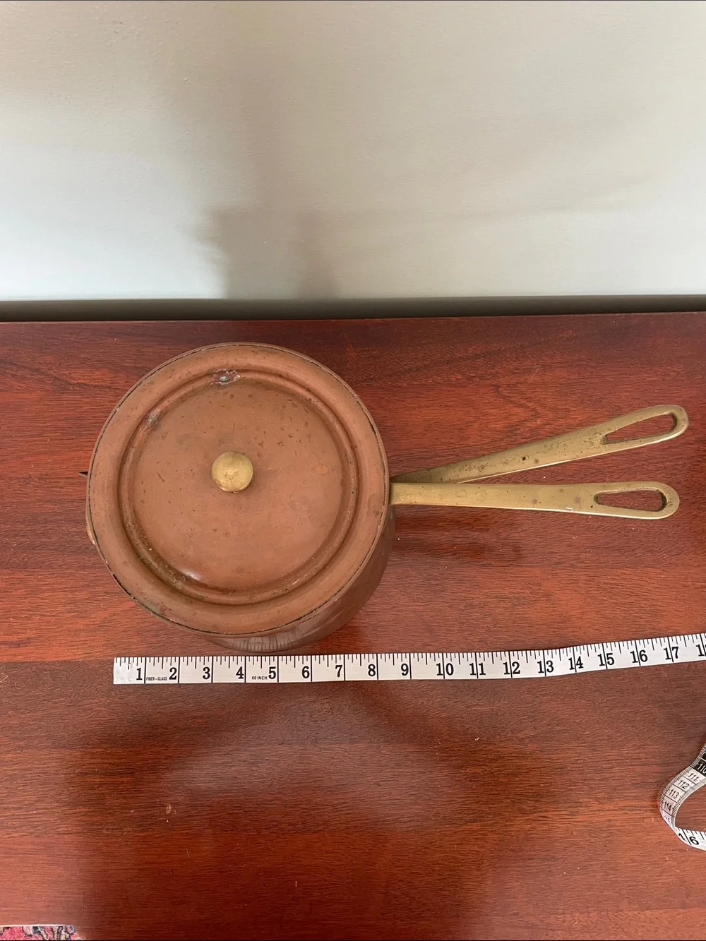 Vintage Hall 1084 Ceramic and Copper Double Boiler Brass Handles 3 Piece Set